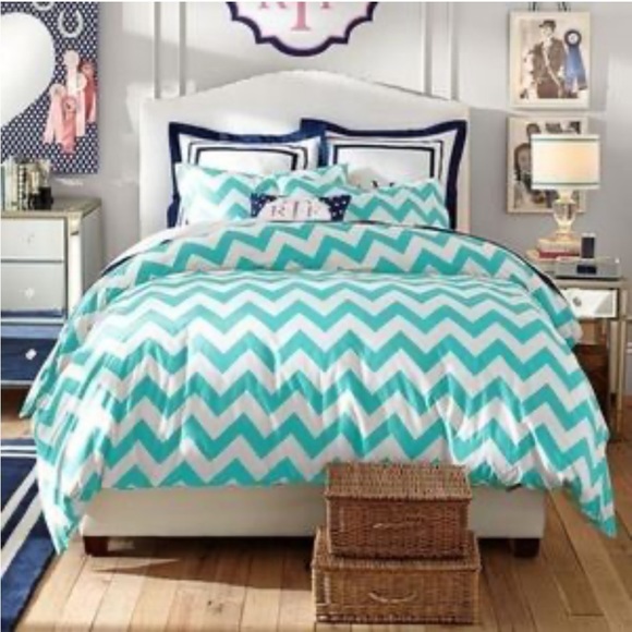 Pottery Barn Teen Twin Chevron Duvet Pillow Sham Pool Aqua Turquoise - Picture 2 of 3
